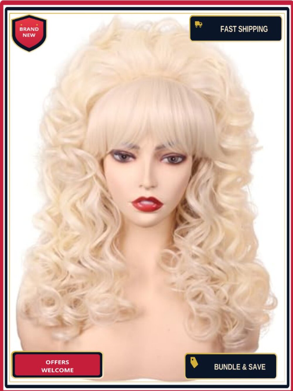 Long Curly Blonde Wig with Bangs Synthetic Cosplay Costume Hair